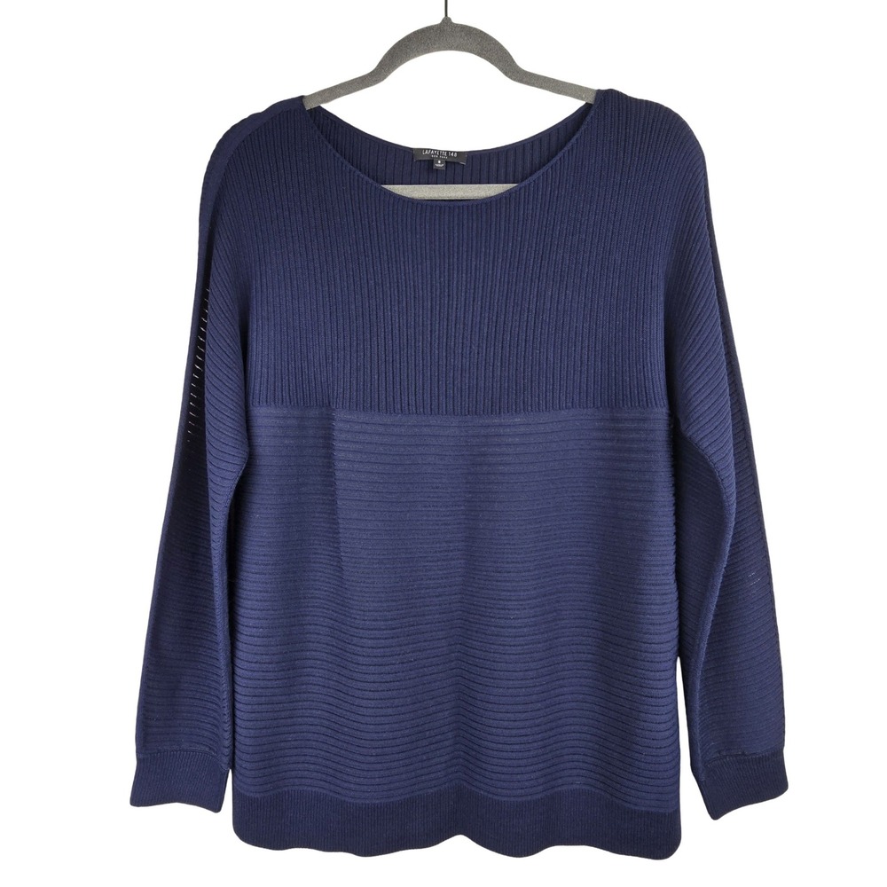 Lafayette 148 New York Sweater Womens S Blue Rib Knit Long Sleeve Quiet Luxury